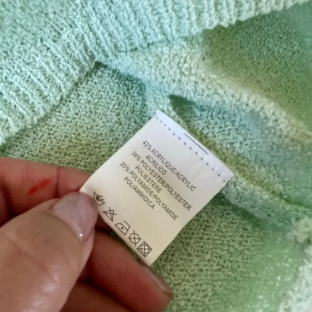 Mint Pastel Green Textured Knit Tank Top V Neck Soft Bouclé Minimalist Aesthetic